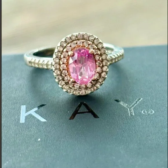 Kay Jewelers Lab-created Pink Sapphire Double Halo Ring with White Sapphires - Picture 2 of 8